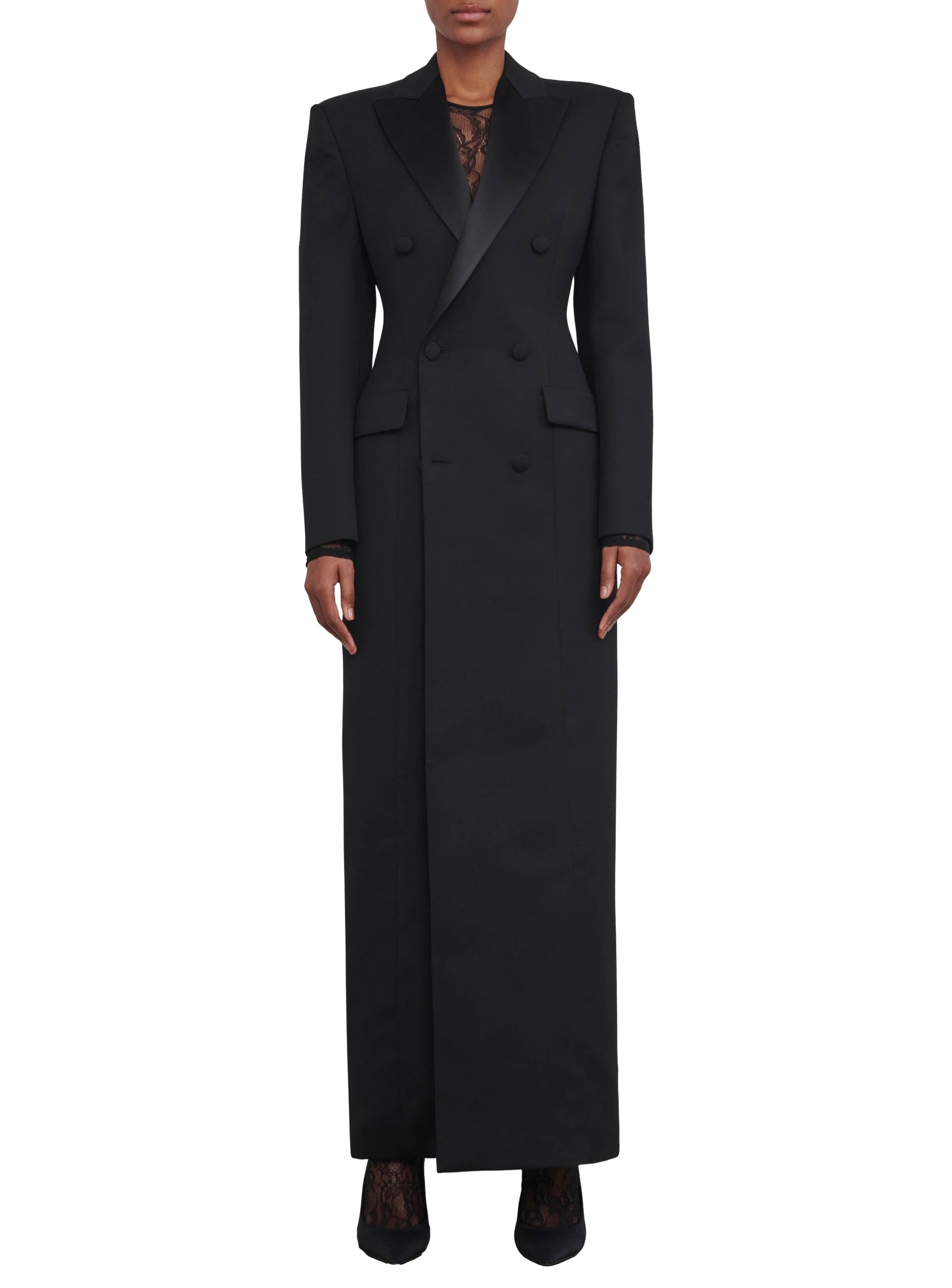 Manteau long sculptée en laine - Black