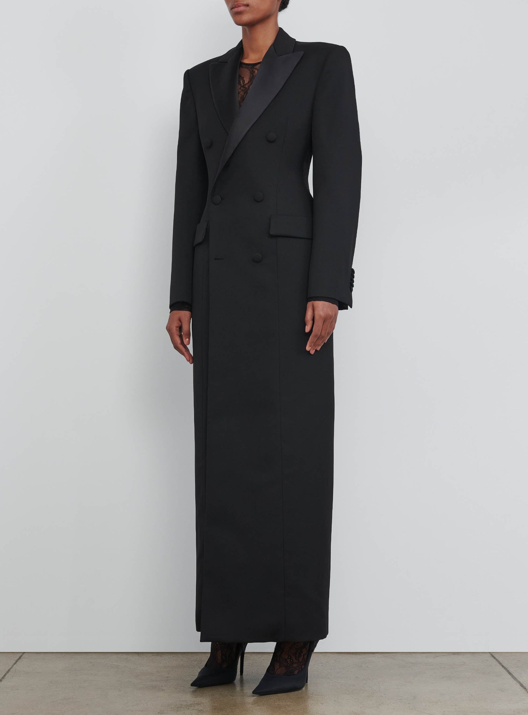 Manteau long sculptée en laine - Black
