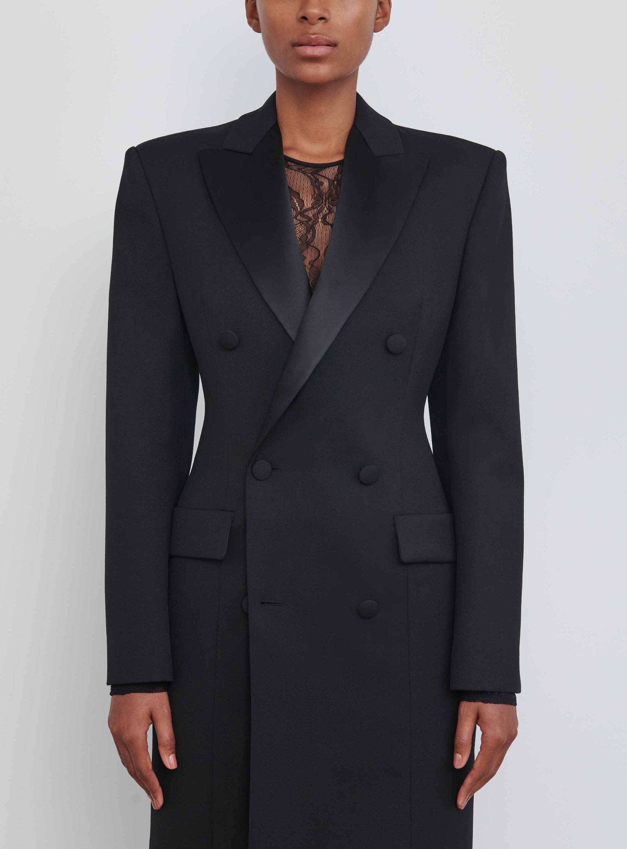 Manteau long sculptée en laine - Black