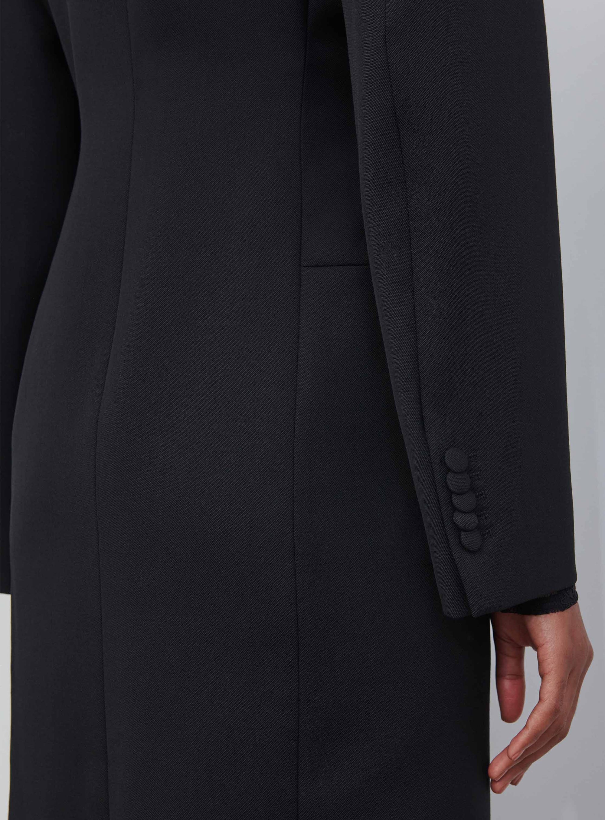 Manteau long sculptée en laine - Black