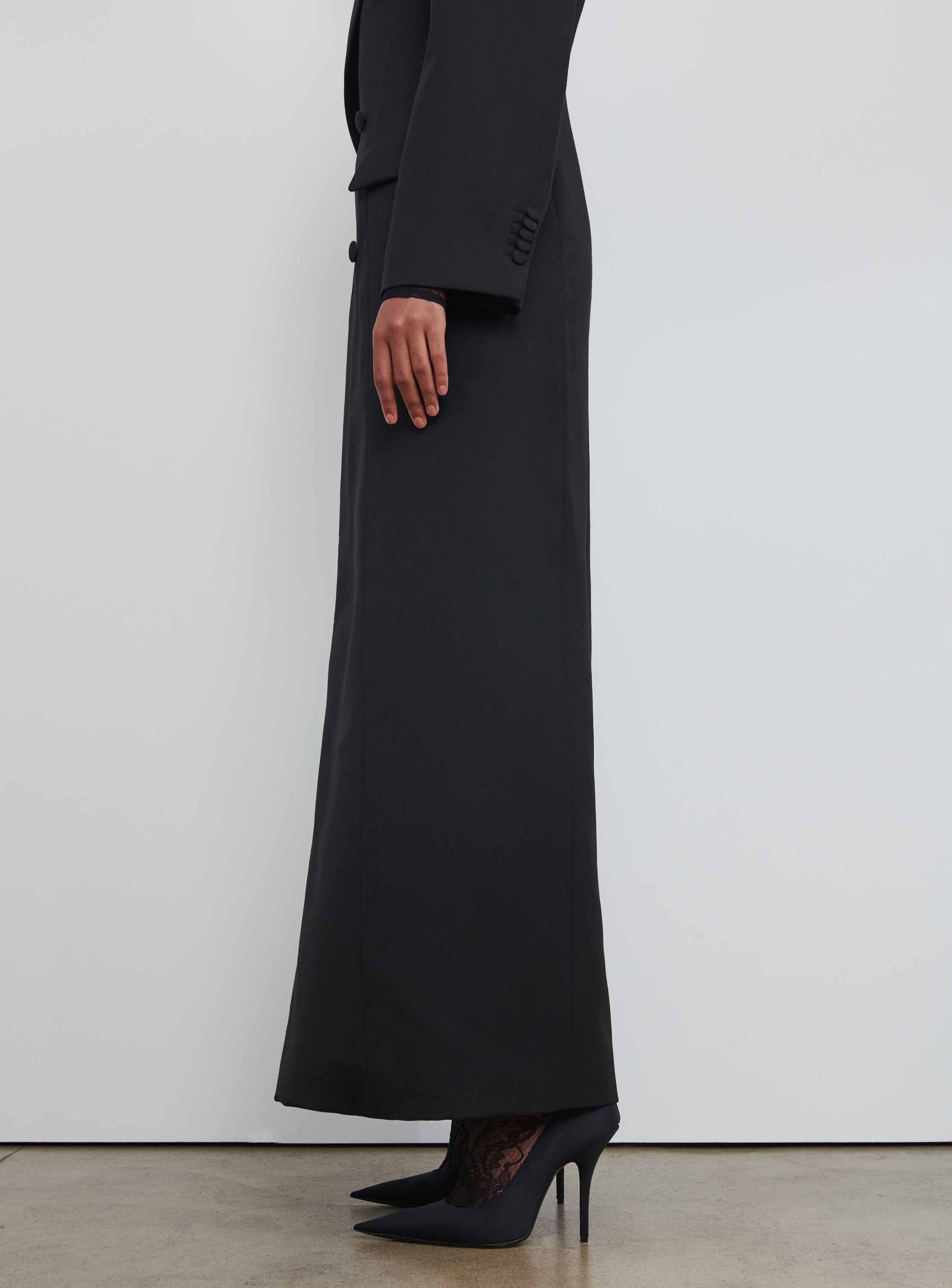 Manteau long sculptée en laine - Black