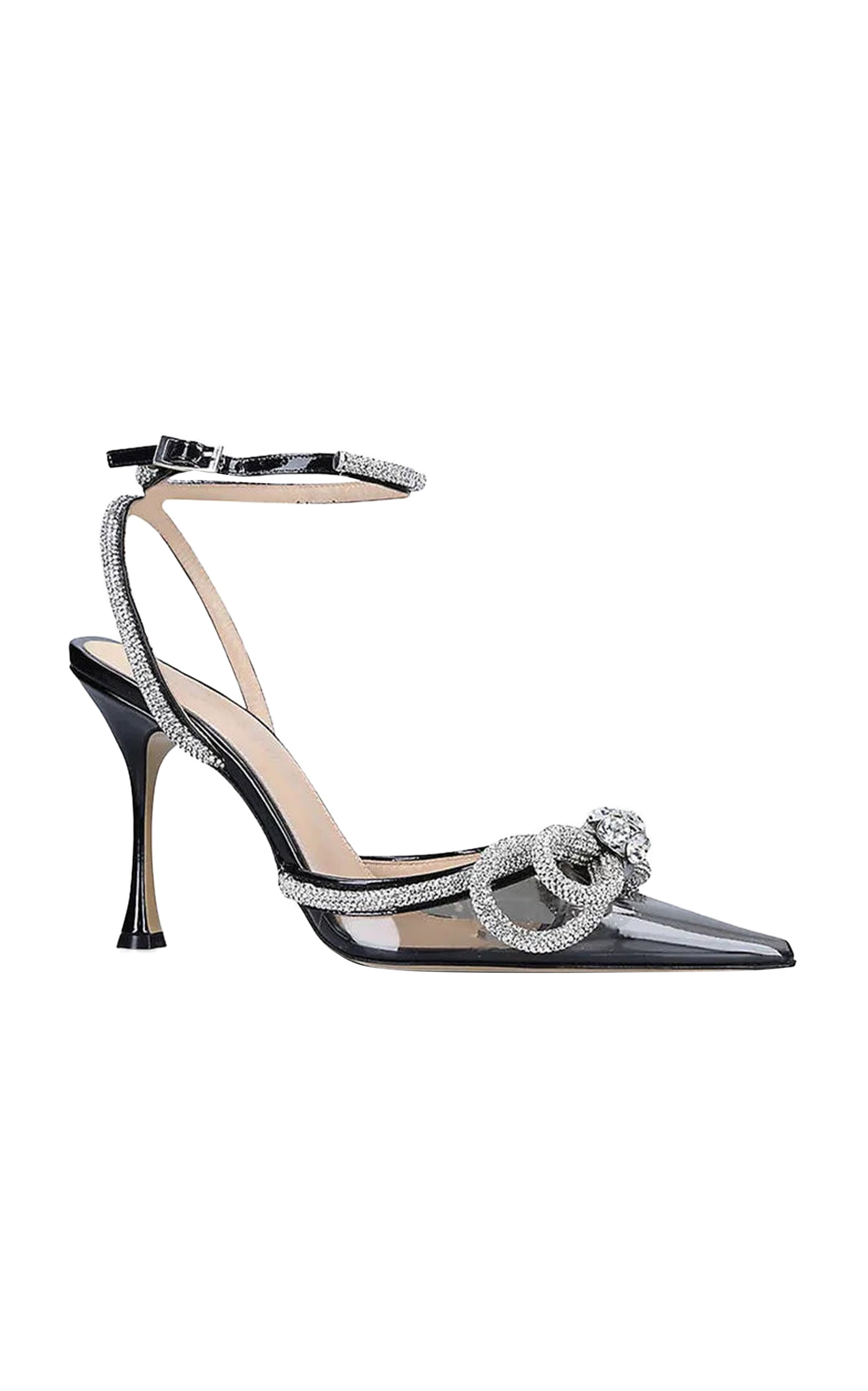 Double Bow 100 strappy pumps with rhinestones - Smoked Black