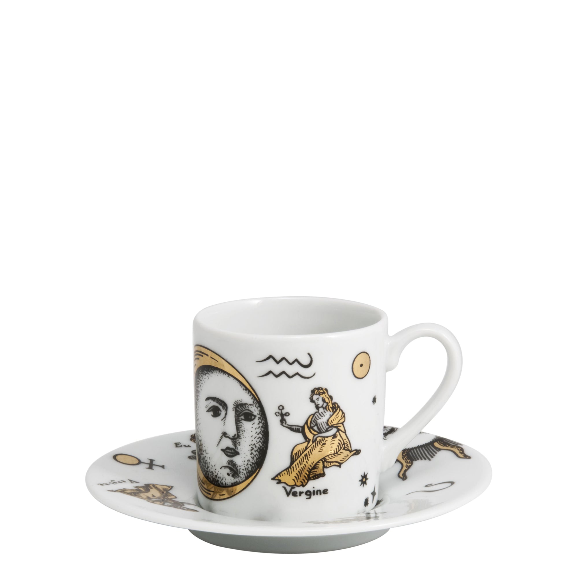 Set of 6 Astronomici porcelain coffee cups - Gold & Black & White