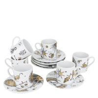 Set of 6 Astronomici porcelain coffee cups - Gold & Black & White