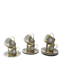 Set of 6 Sole porcelain coffee cups - Gold & Black & White