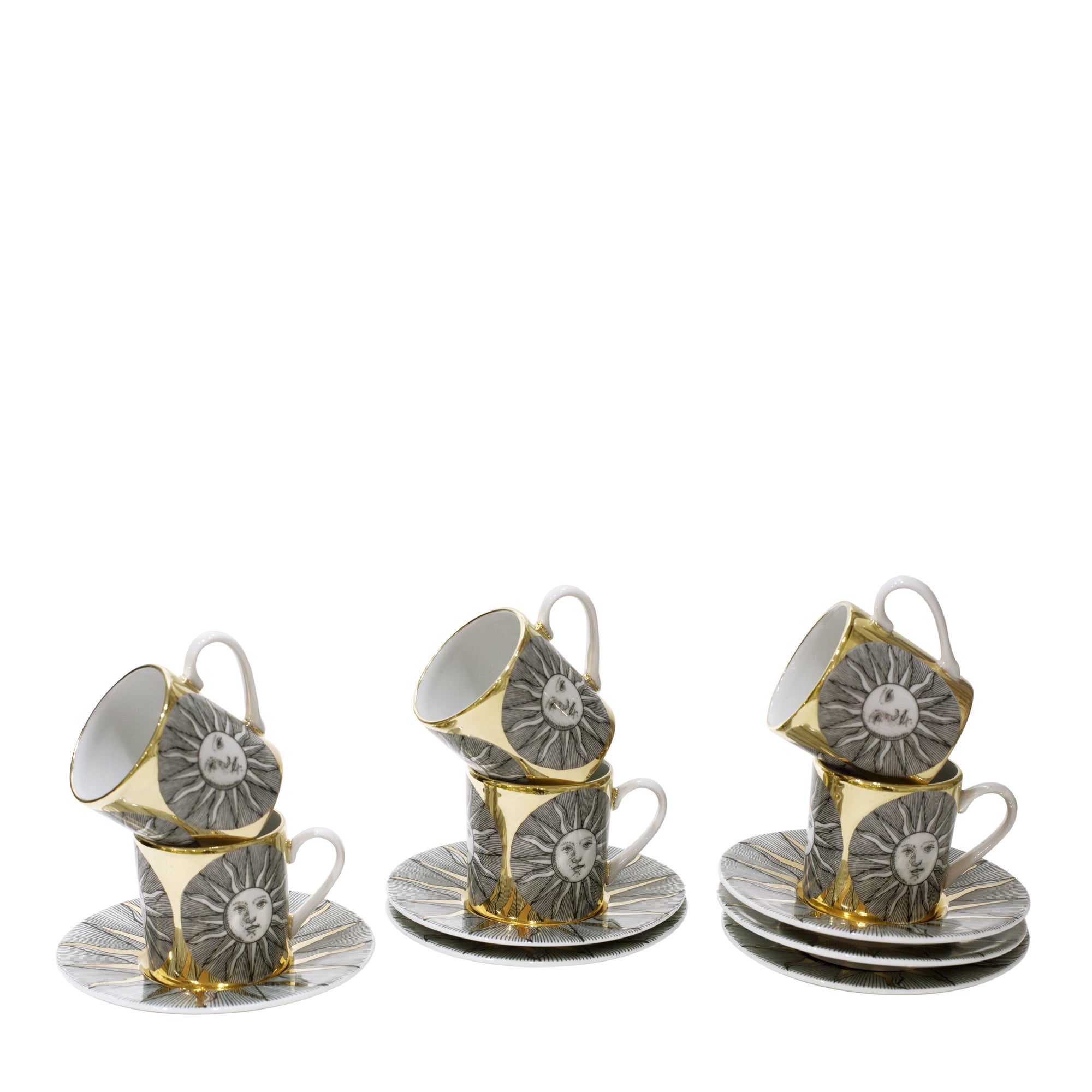 Set of 6 Sole porcelain coffee cups - Gold & Black & White