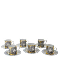 Set of 6 Sole porcelain coffee cups - Gold & Black & White