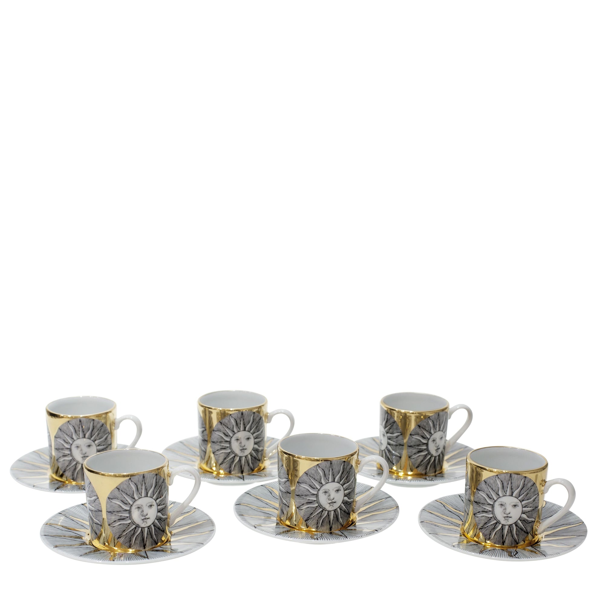 Set of 6 Sole porcelain coffee cups - Gold & Black & White