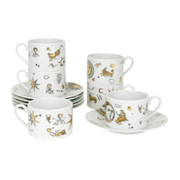 Set of 6 Astronomici porcelain teacups - Gold & Black & White