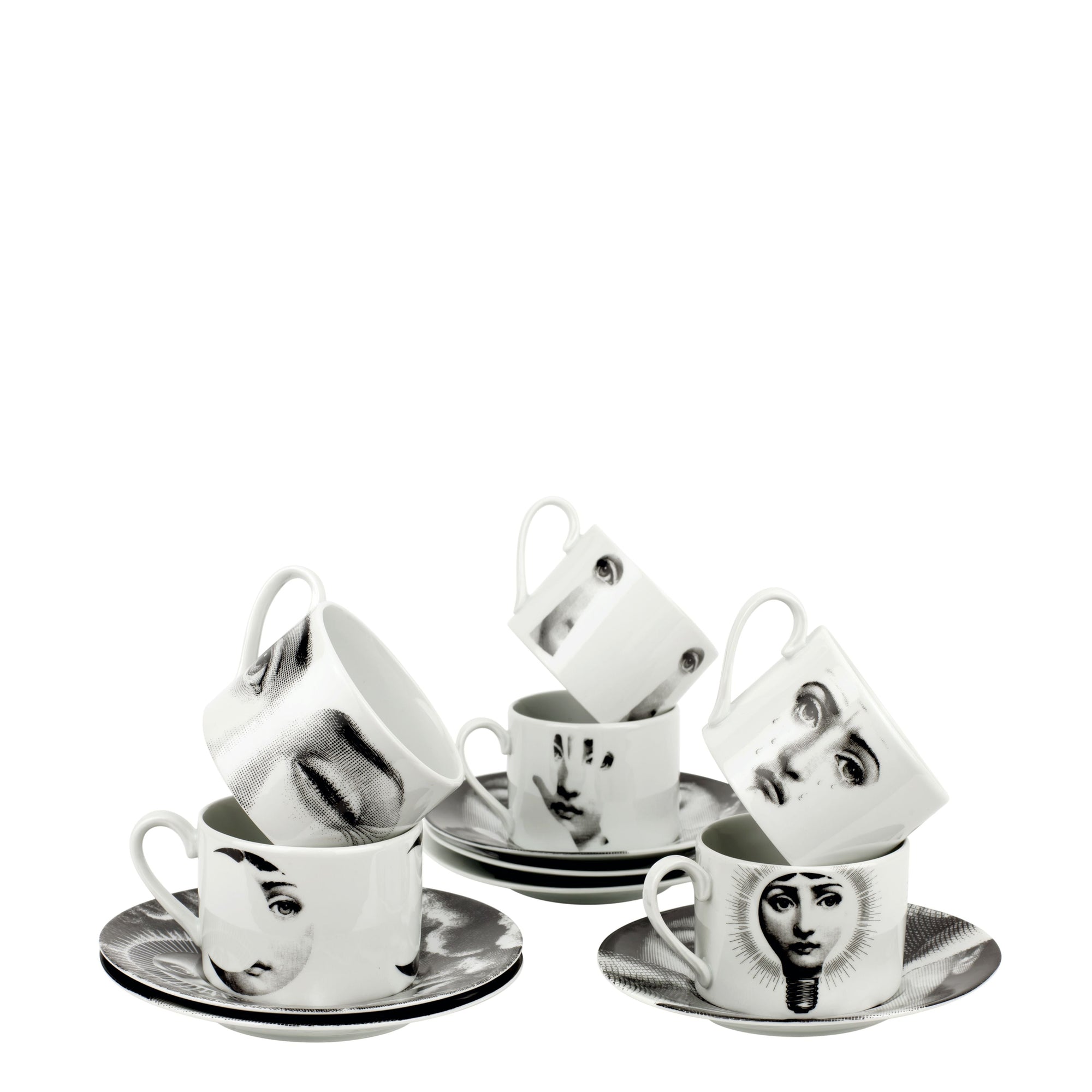 Set of 6 Tema e Variazioni porcelain teacups - Black & White