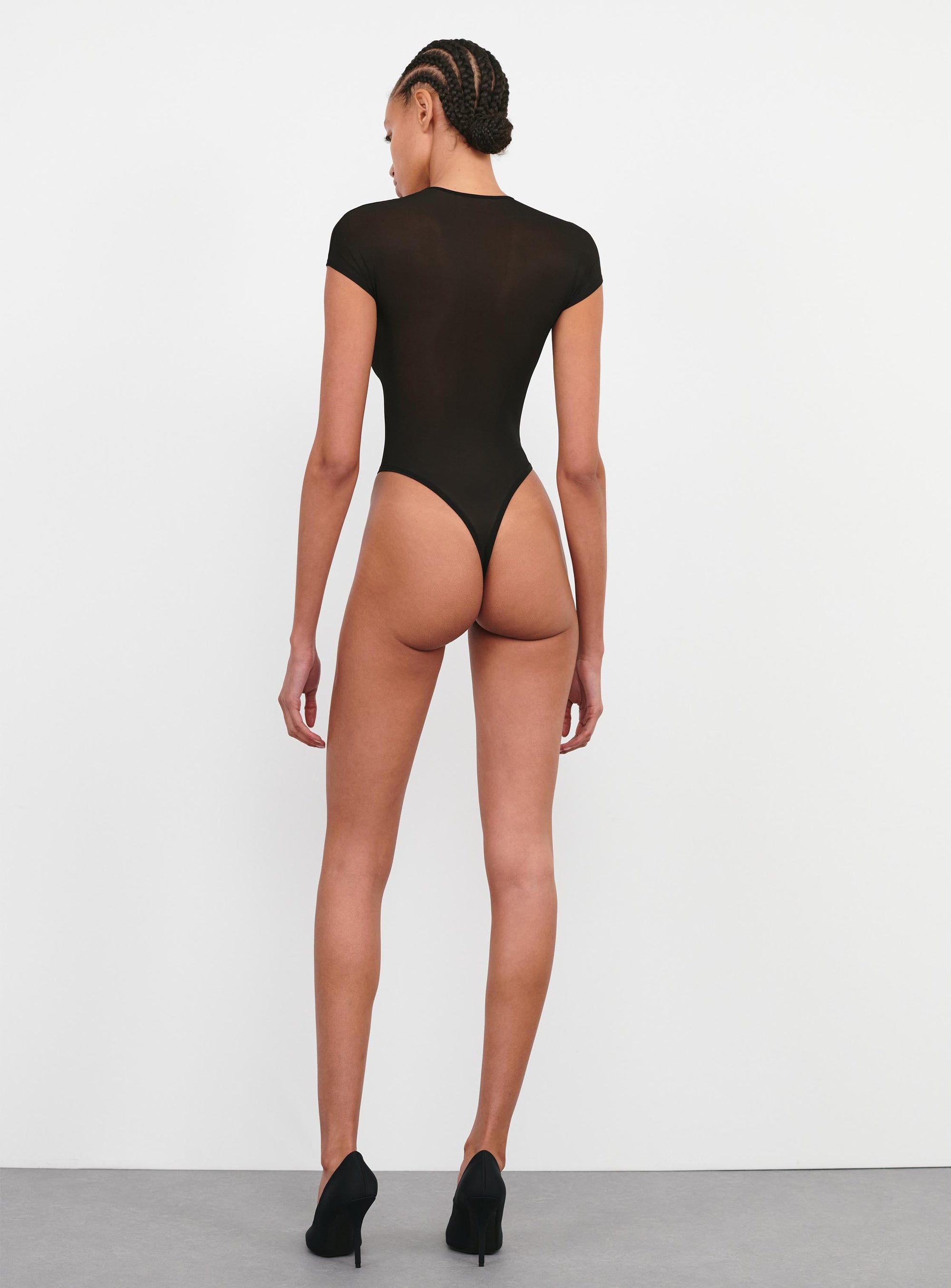 Sheer Cap Sleeve Bodysuit - Black