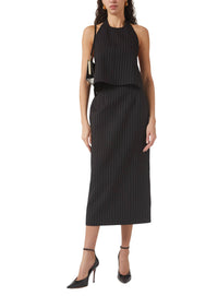 Backless Halter Top - Black Pinstripe