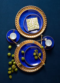 Coffret de 4 assiettes à dessert Lapis en porcelaine & or 24K - Bleu