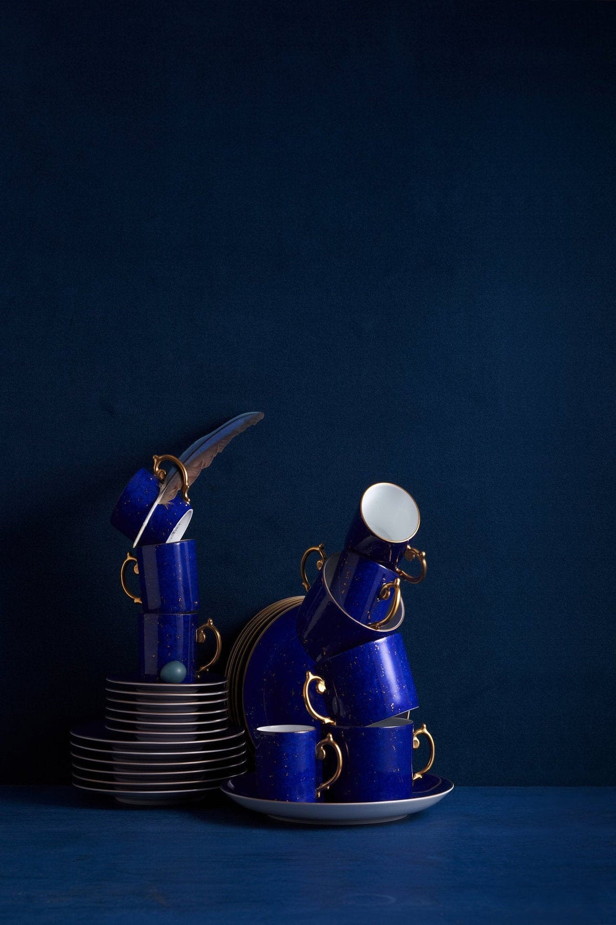 Tasse espresso & soucoupe Lapis en porcelaine & or - Bleu