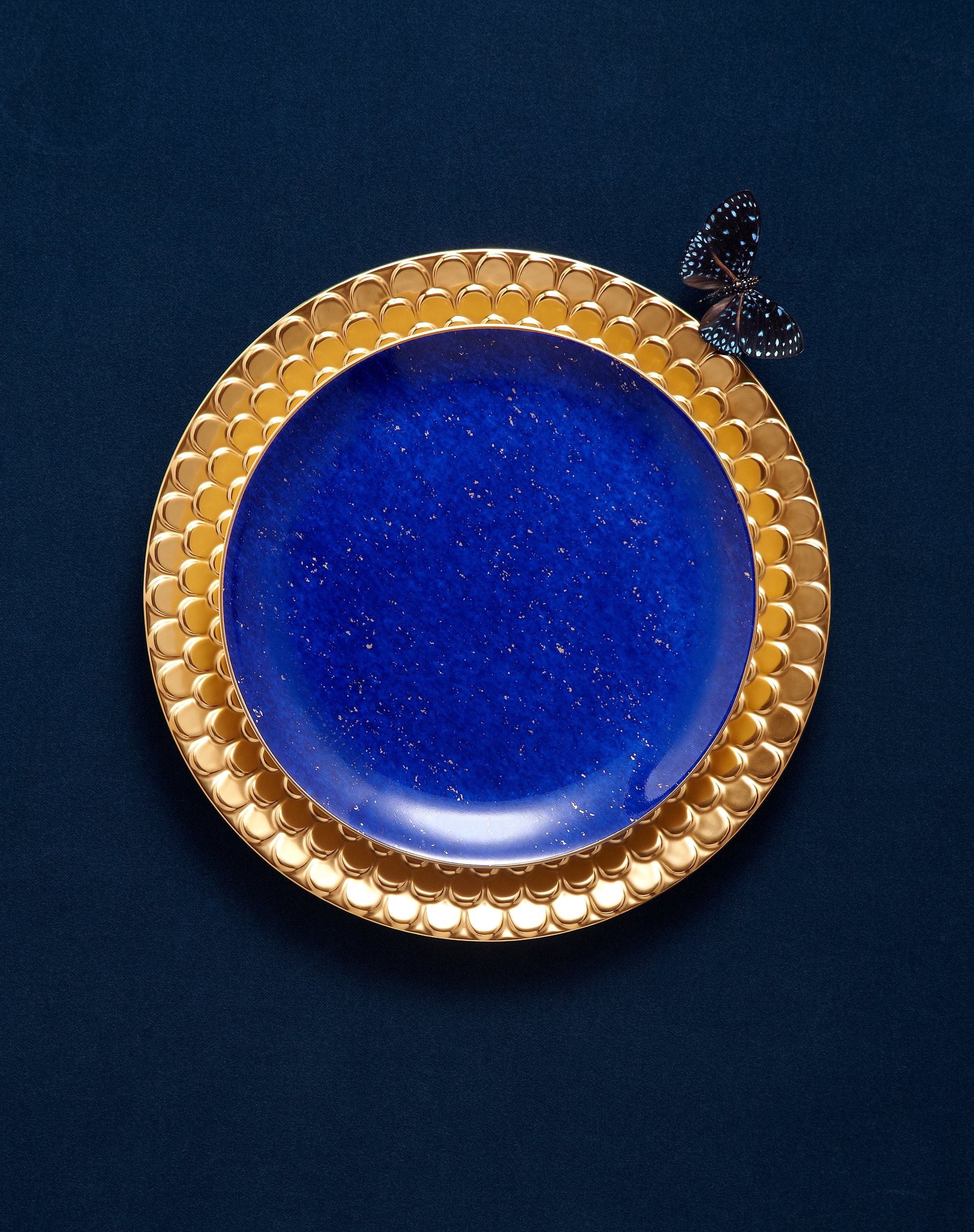 Coffret de 4 assiettes à dessert Lapis en porcelaine & or 24K - Bleu