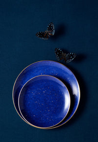 Coffret de 4 assiettes à dessert Lapis en porcelaine & or 24K - Bleu