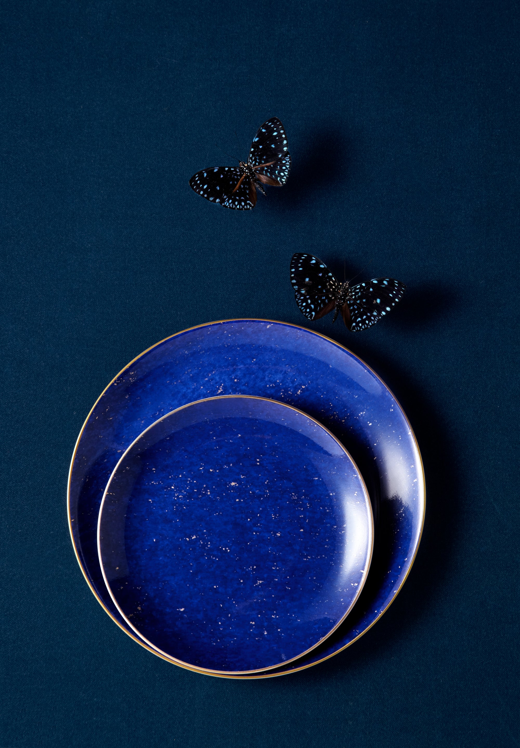 Coffret de 4 assiettes à dessert Lapis en porcelaine & or 24K - Bleu