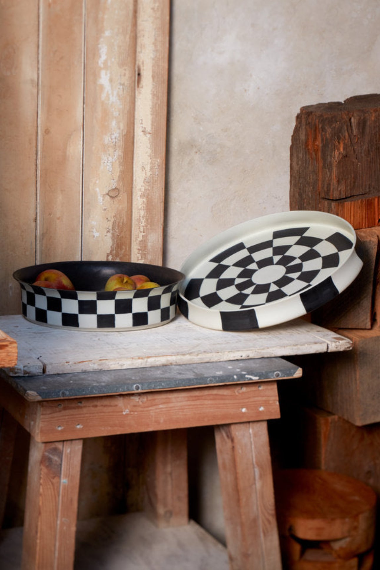 Grand bol Damier en porcelaine - Noir & Blanc