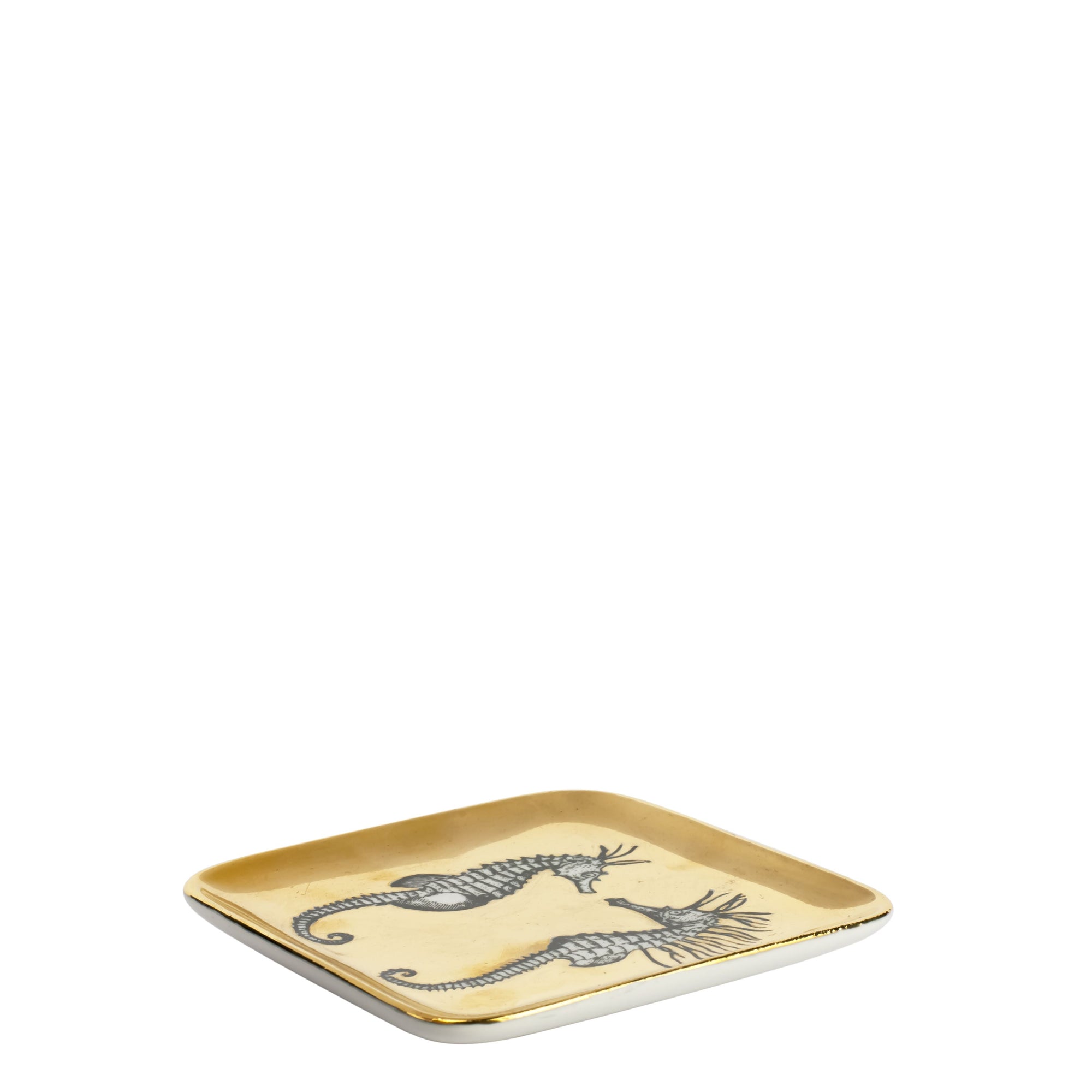 Cavallucci marini square porcelain ashtray - Gold & Black & White