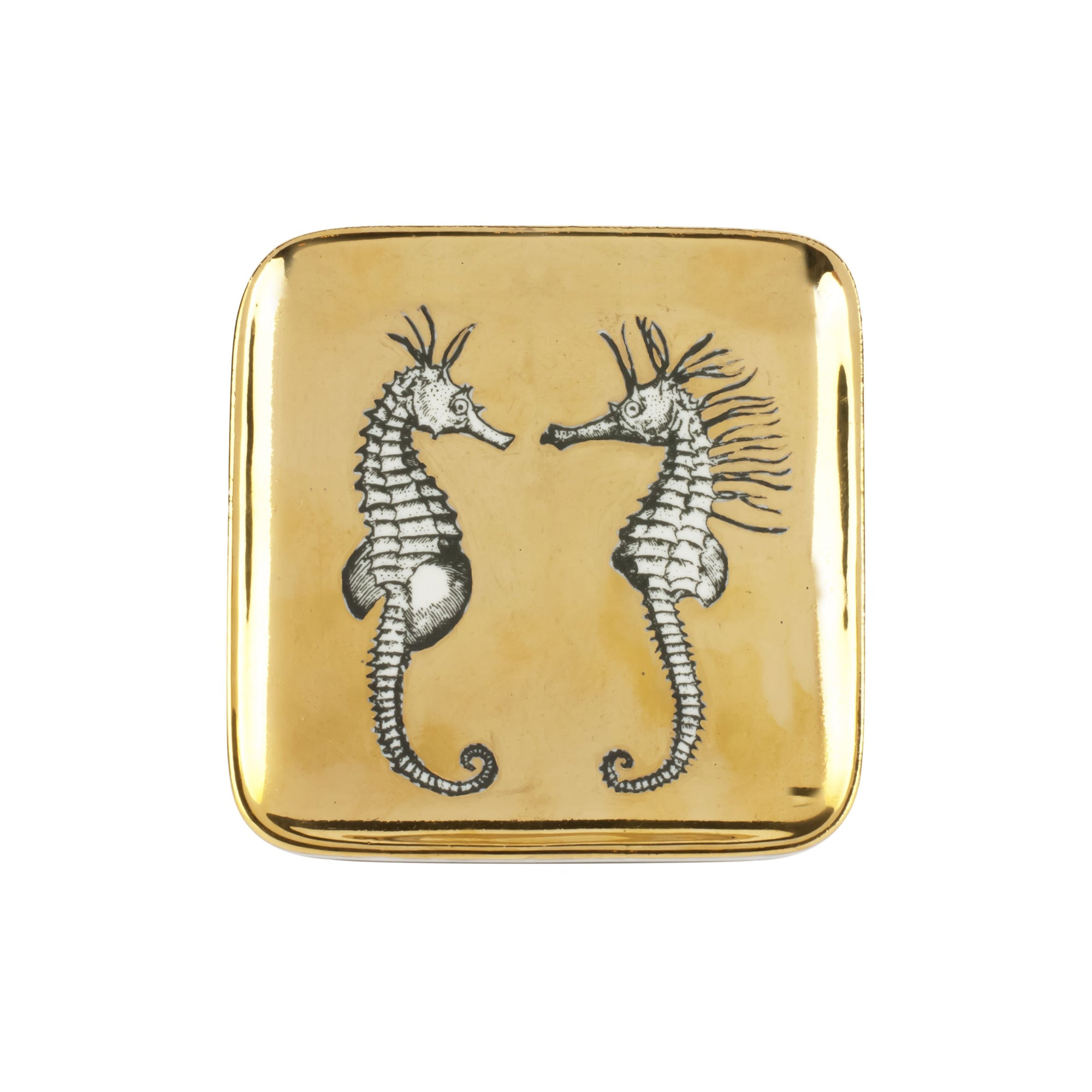 Cavallucci marini square porcelain ashtray - Gold & Black & White