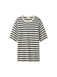 T-shirt rayé en soie et cachemire mélangé - Noir