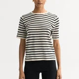 T-shirt rayé en soie et cachemire mélangé - Noir