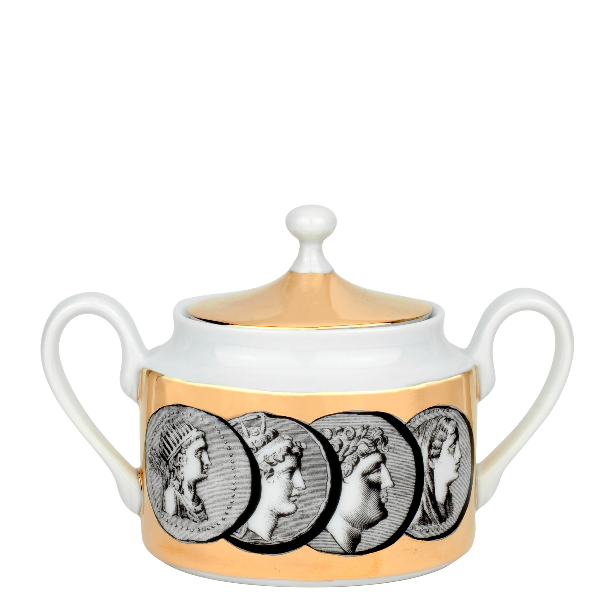 Cammei porcelain sugar bowl - Gold & Black & White