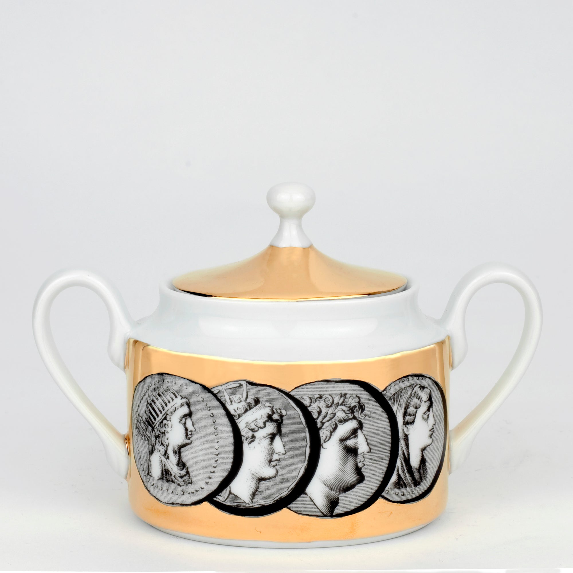 Cammei porcelain sugar bowl - Gold & Black & White