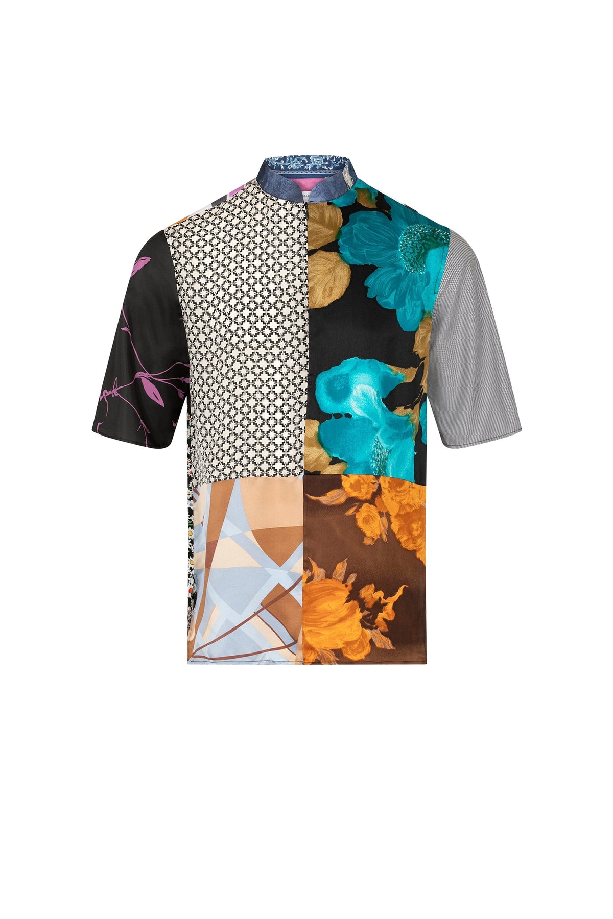 Chemise patchwork en soie Upcyclé unisex - Multicolor