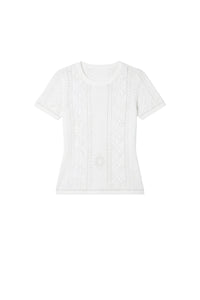 Top à manches courtes en tricot lunar-pointelle - Optic White
