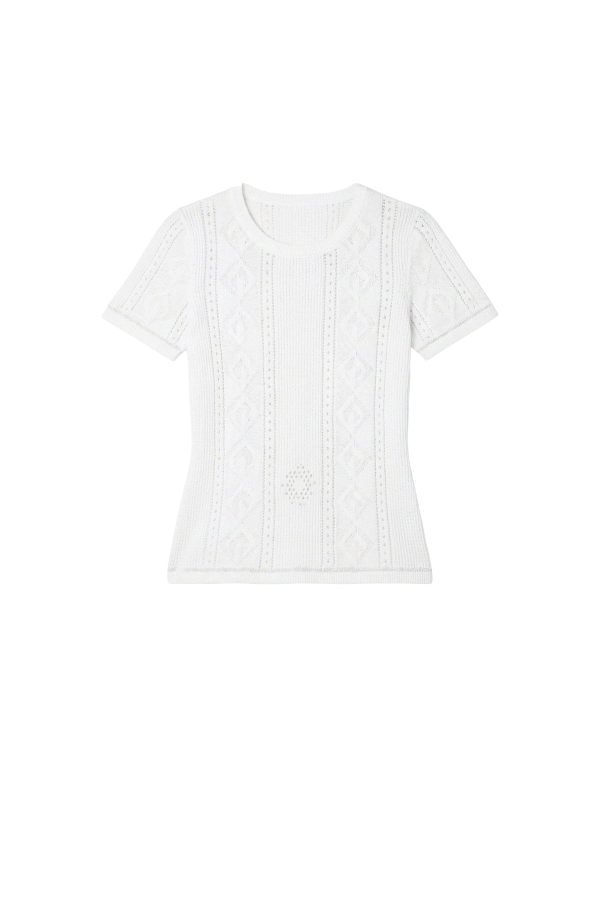 Top à manches courtes en tricot lunar-pointelle - Optic White