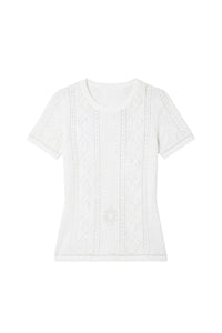 Top à manches courtes en tricot lunar-pointelle - Optic White