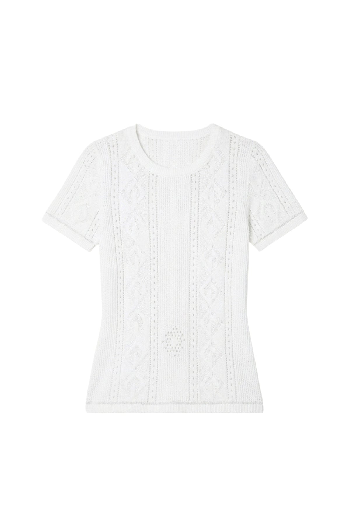 Top à manches courtes en tricot lunar-pointelle - Optic White