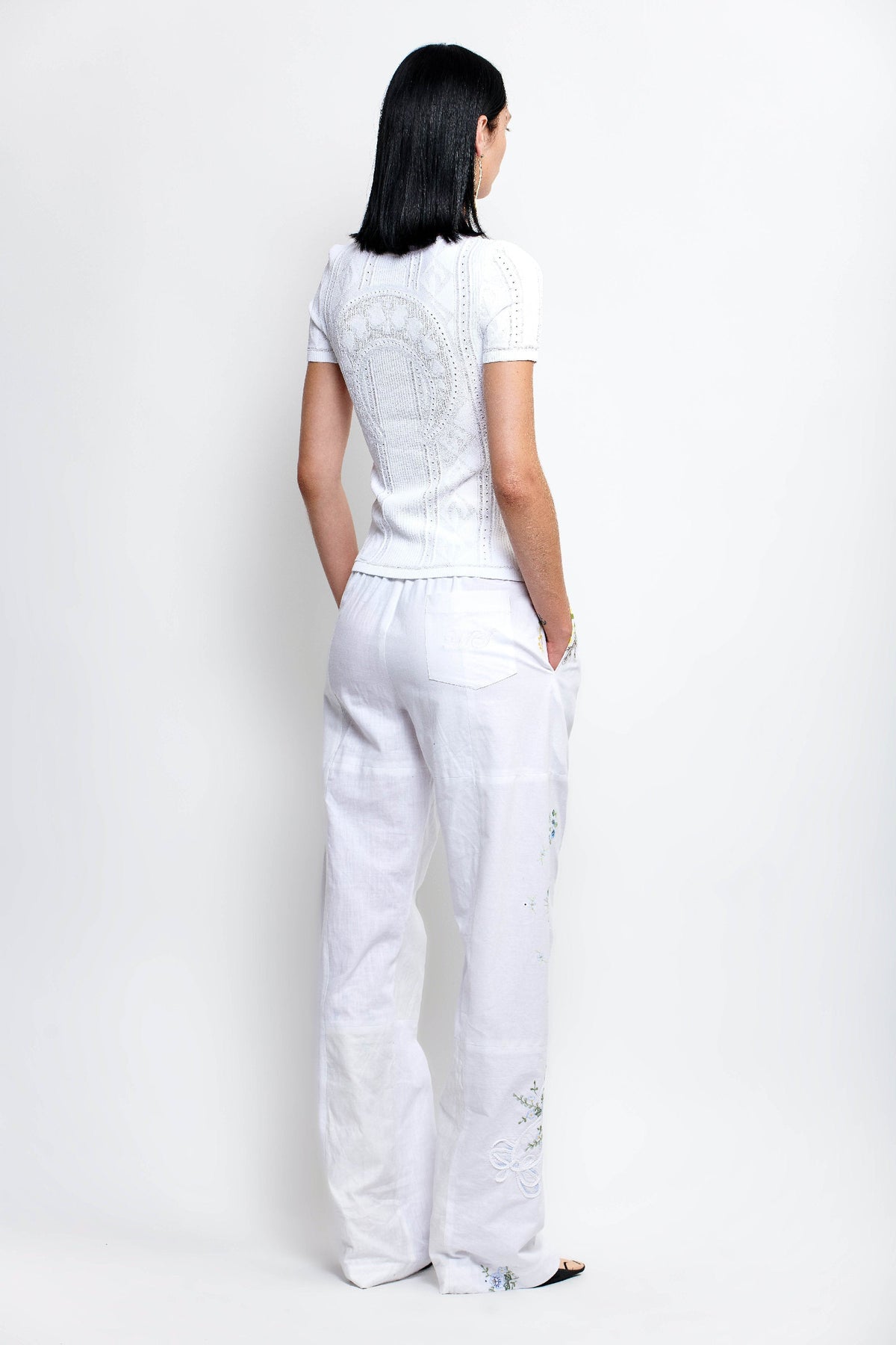 Top à manches courtes en tricot lunar-pointelle - Black