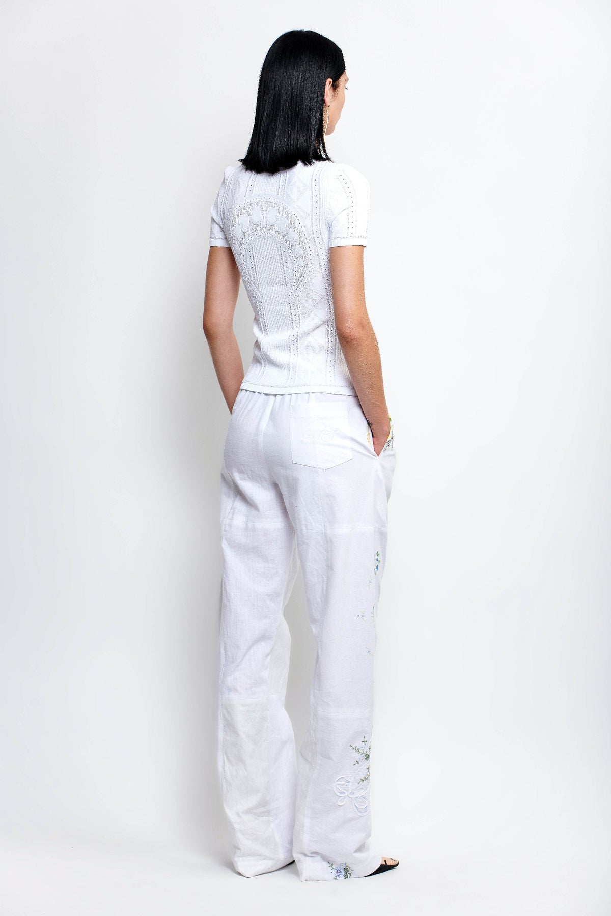 Top à manches courtes en tricot lunar-pointelle - Optic White