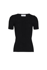 Top à manches courtes en tricot lunar-pointelle - Black