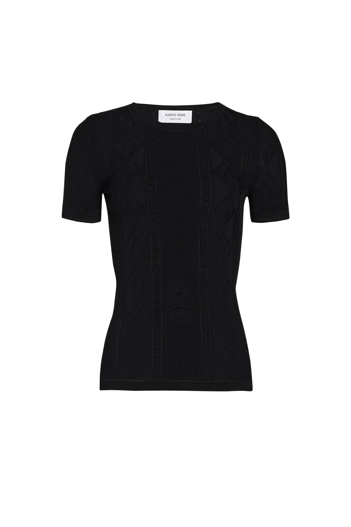 Top à manches courtes en tricot lunar-pointelle - Black