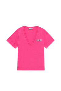 Short-sleeved V-neck T-shirt - Shocking Pink