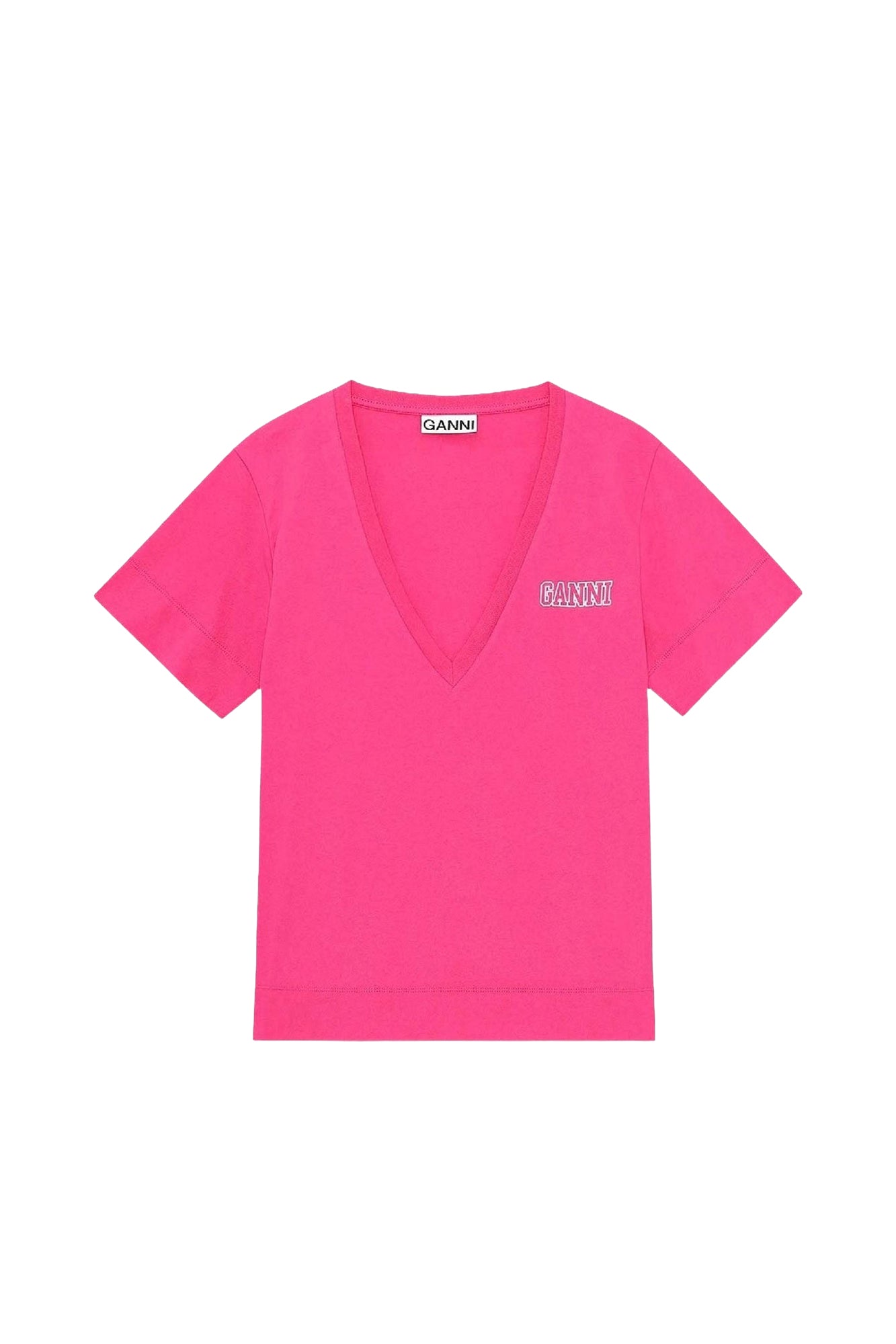 Short-sleeved V-neck T-shirt - Shocking Pink