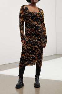 Robe midi froncée en maille - Black