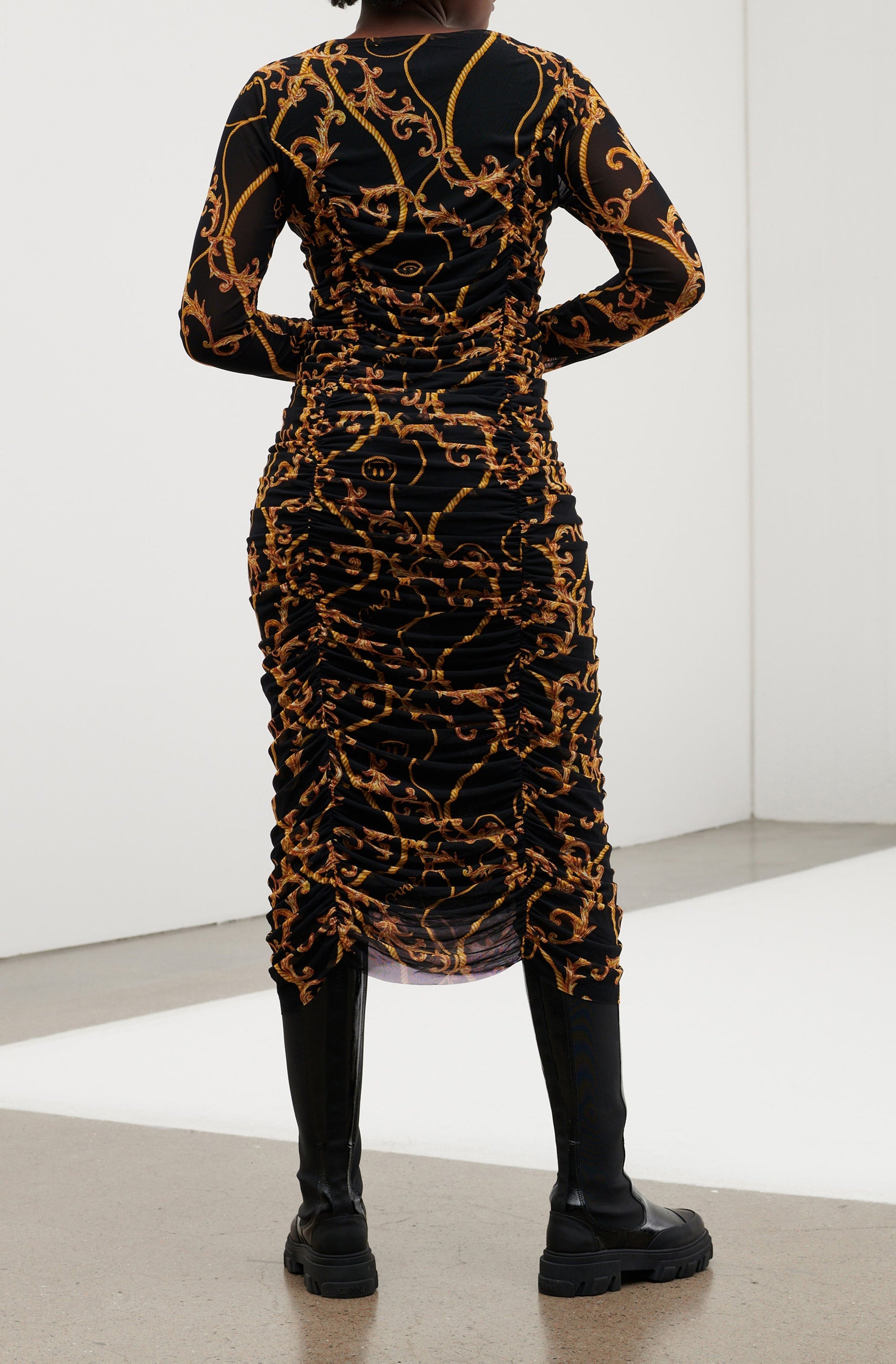 Robe midi froncée en maille - Black