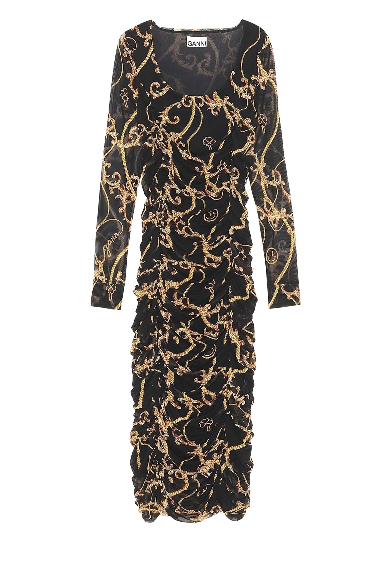 Robe midi froncée en maille - Black