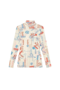 Printed mesh turtleneck top - Egret
