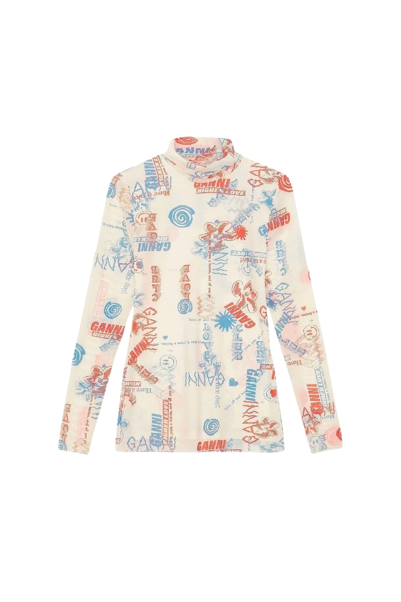 Printed mesh turtleneck top - Egret