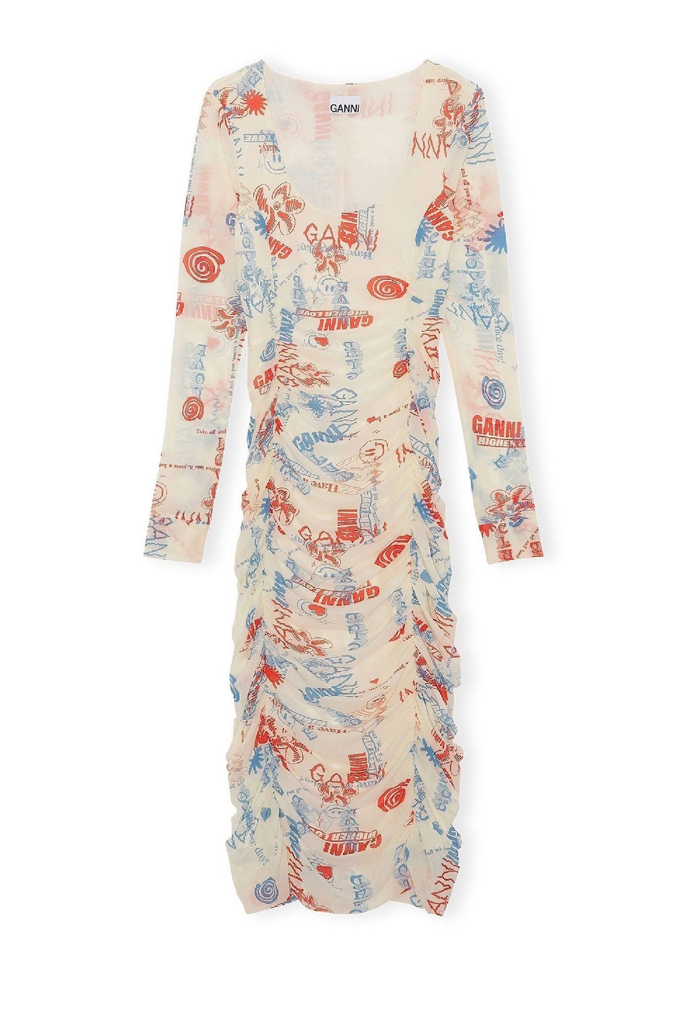 Robe midi froncée en maille - Egret
