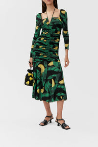 Robe midi froncée en maille - Black