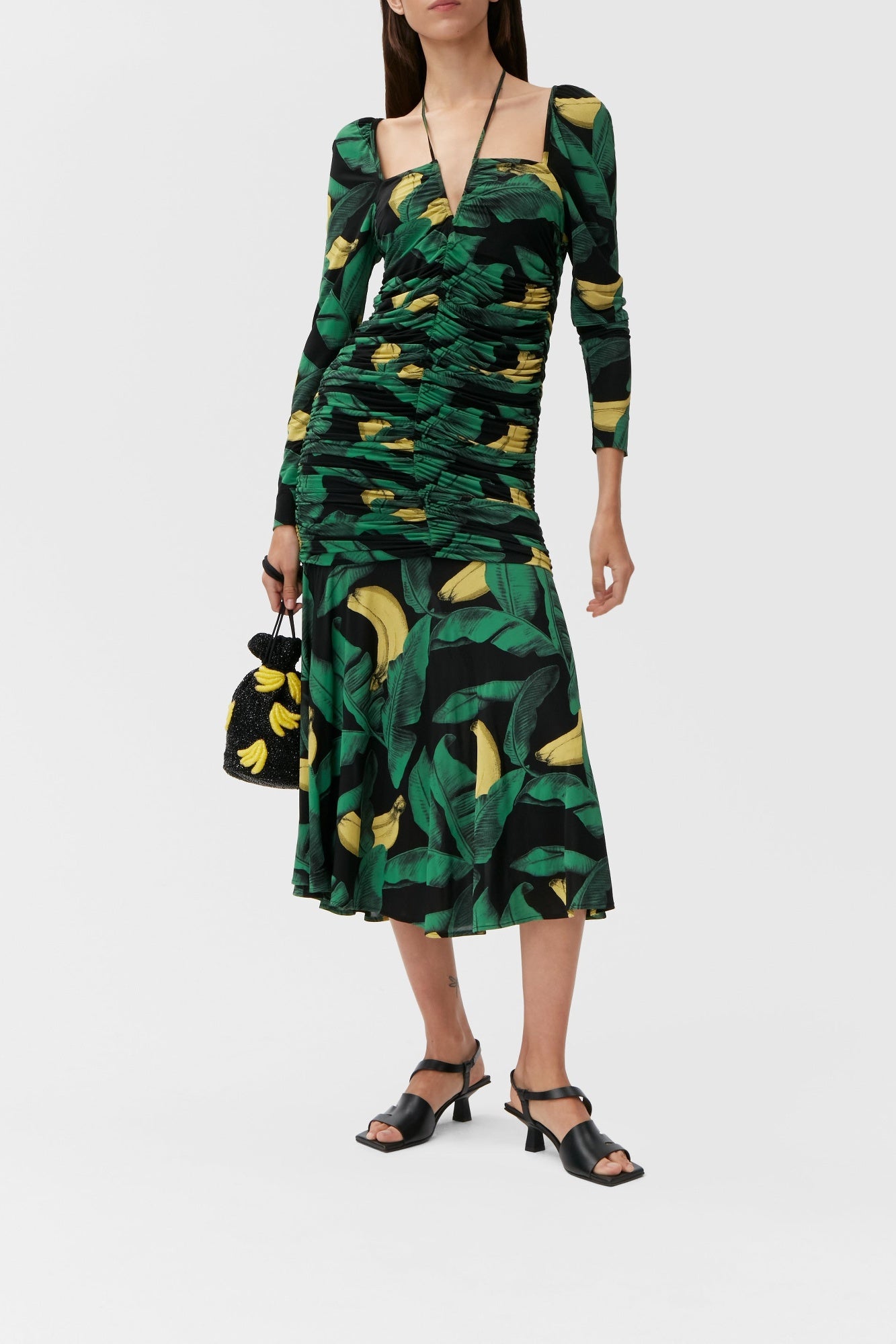 Robe midi froncée en maille - Black
