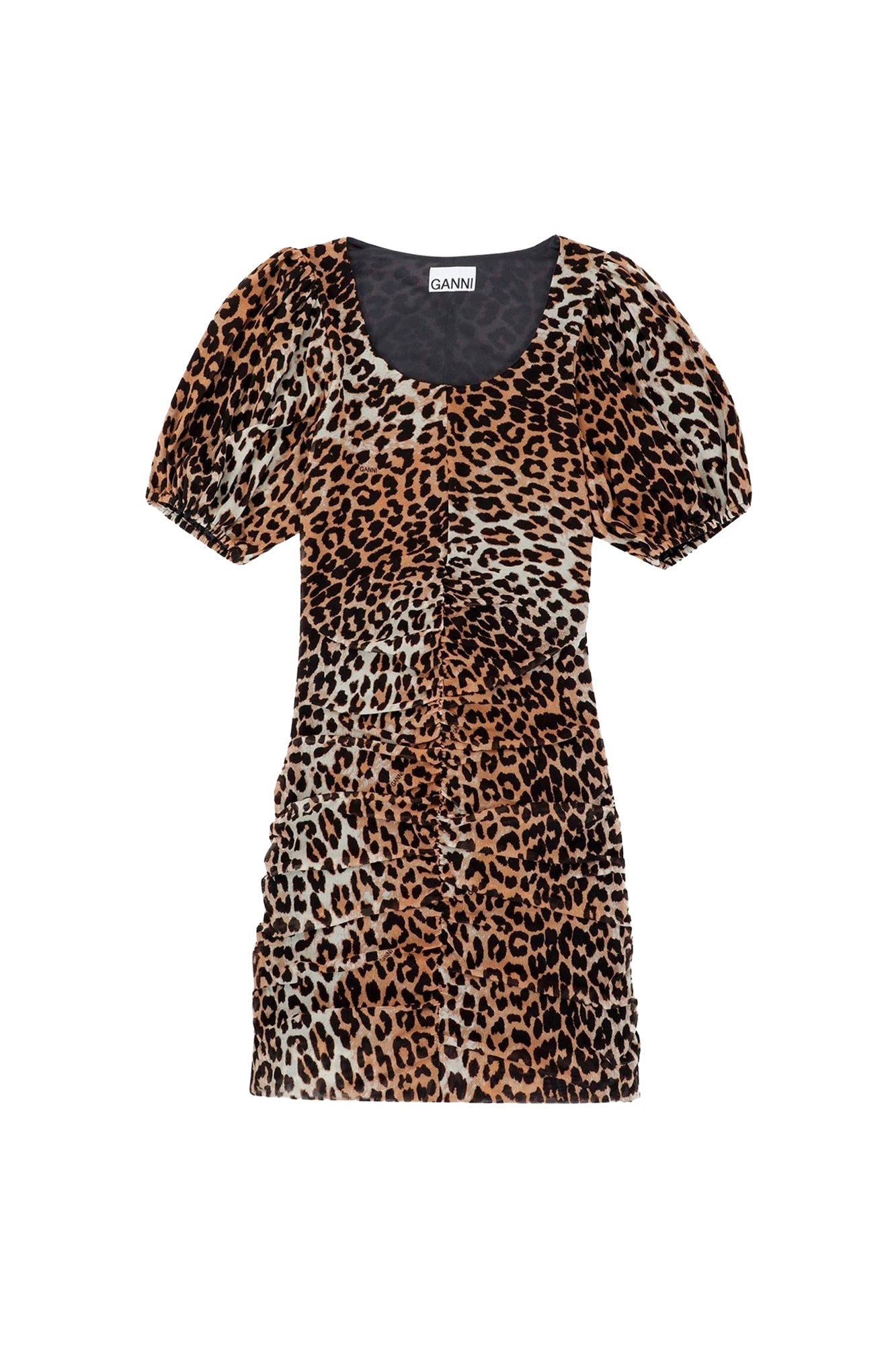 Robe courte à manches bouffantes en maille - Leopard Seedpearl