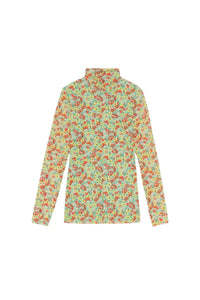 Top col roulé imprimé à manches longues - Meadow Celadon Green