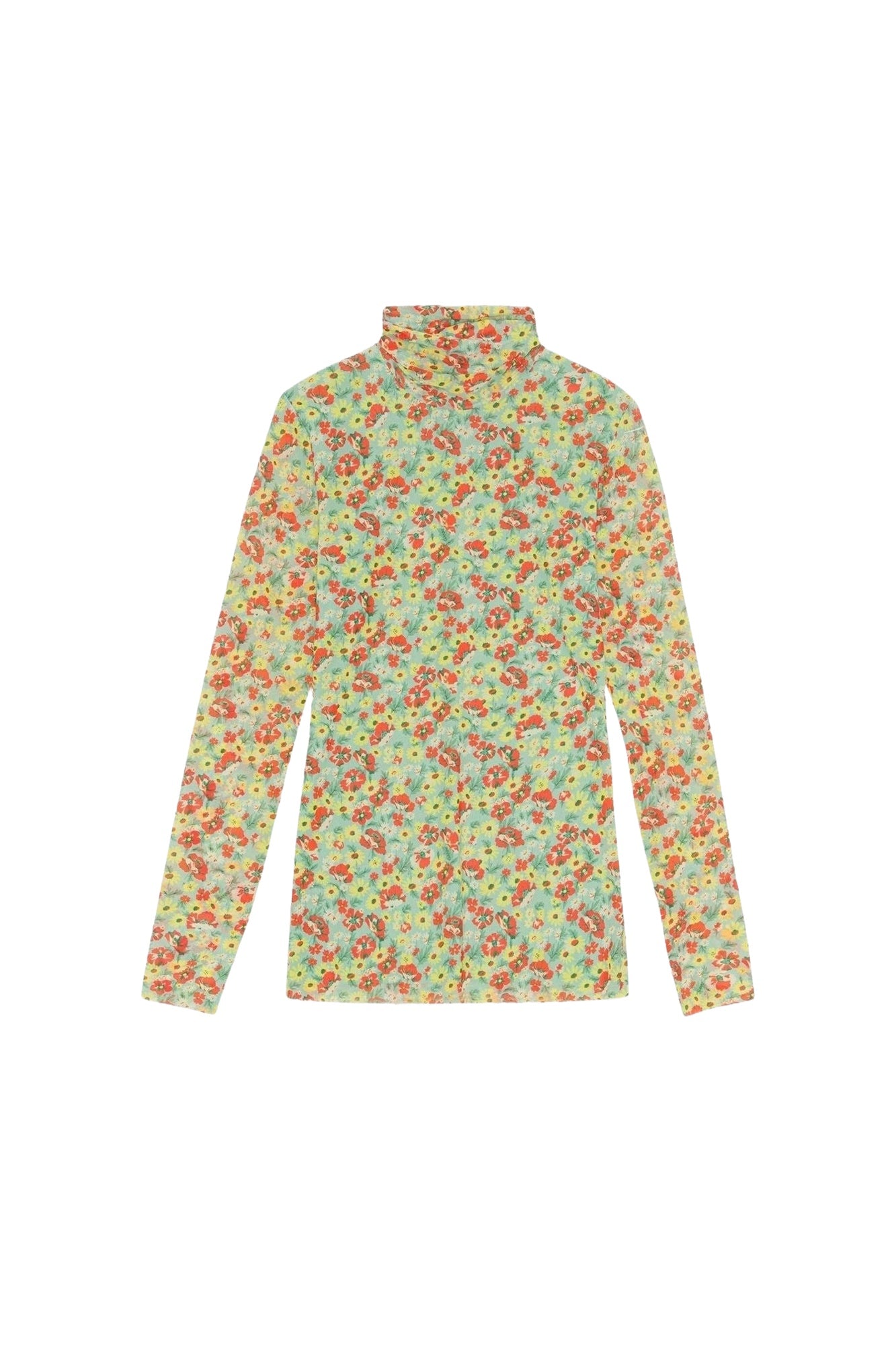 Top col roulé imprimé à manches longues - Meadow Celadon Green